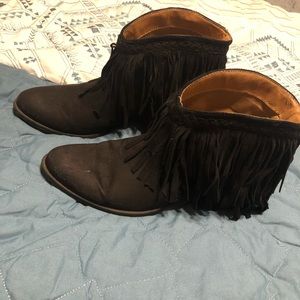 Fringe black booties with braided trim!